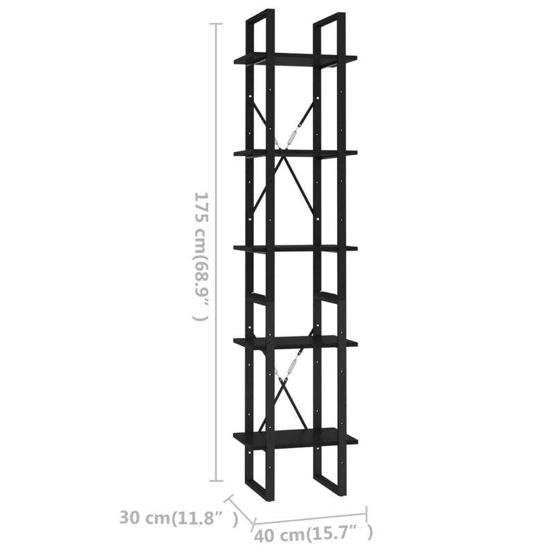 Bücherregal 5 Fächer Schwarz 40x30x175 cm Holzwerkstoff