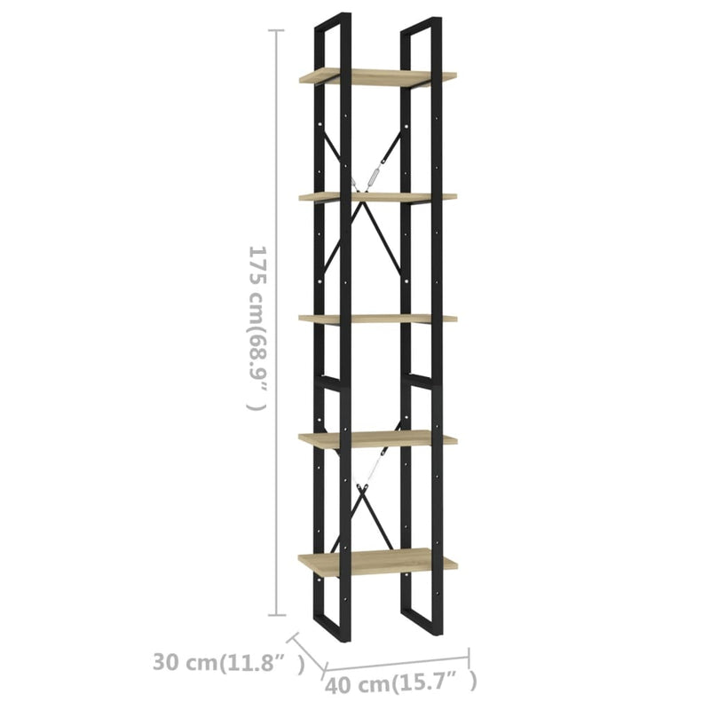 Bücherregal 5 Fächer Sonoma-Eiche 40x30x175 cm Holzwerkstoff