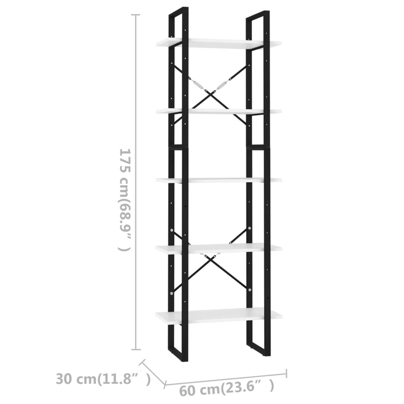 Bücherregal 5 Fächer Weiß 60x30x175 cm Holzwerkstoff