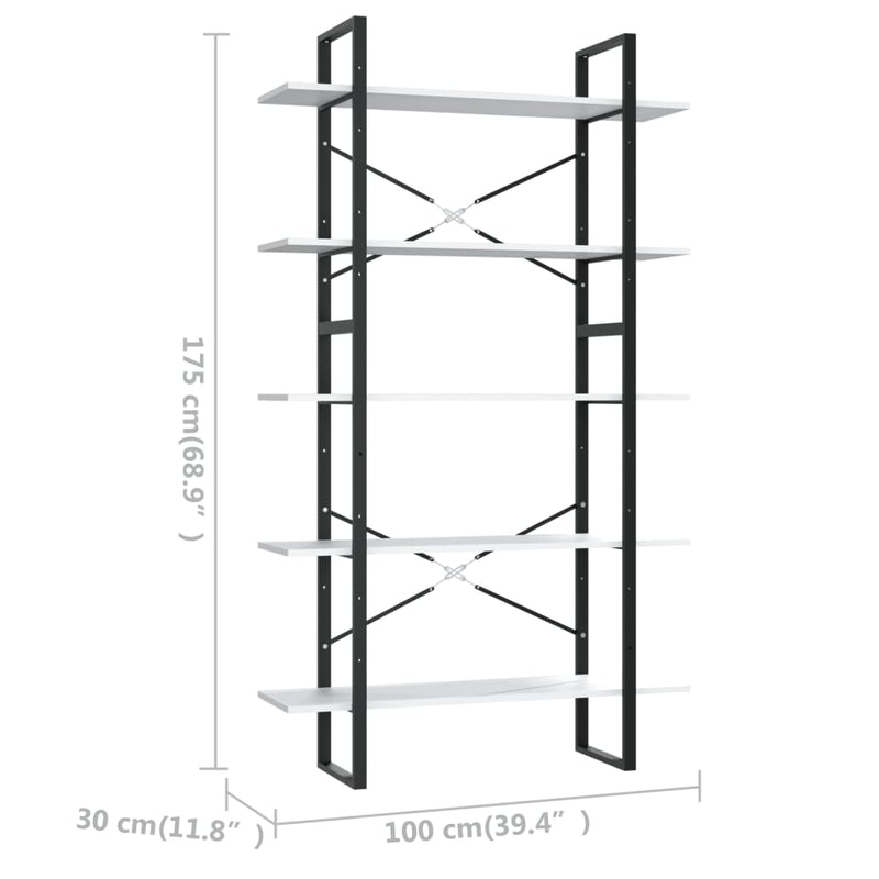 Bücherregal 5 Fächer Weiß 100x30x175 cm Holzwerkstoff