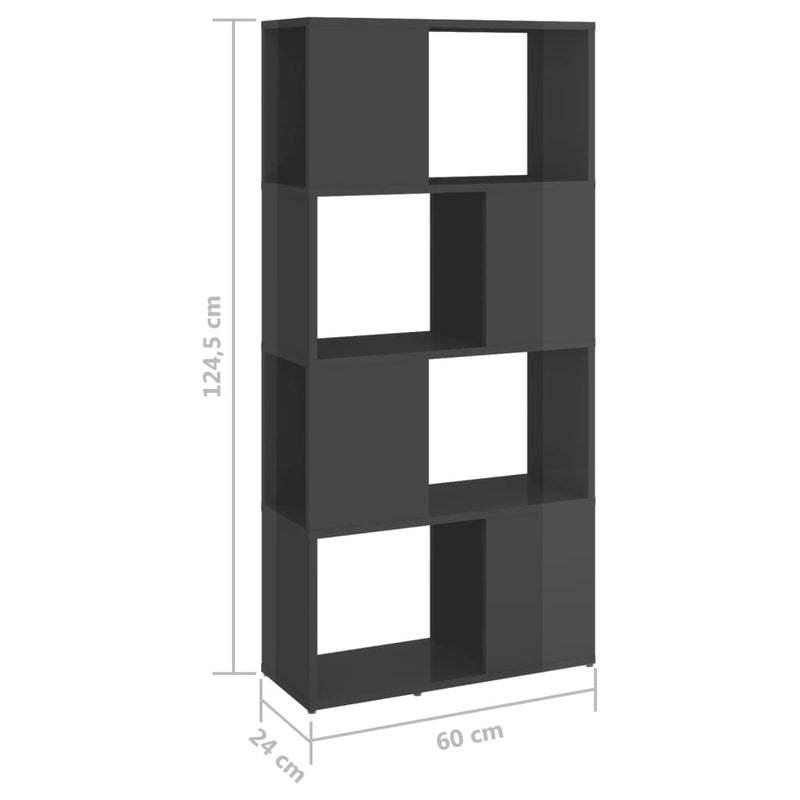Bücherregal Raumteiler Hochglanz-Grau 60x24x124,5 cm