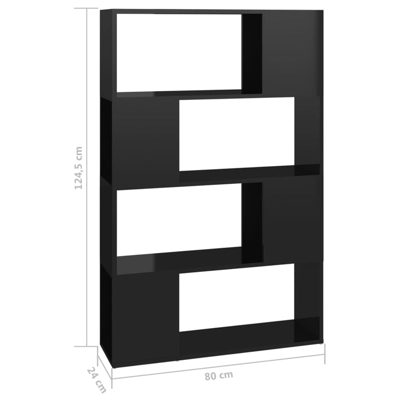 Bücherregal Raumteiler Hochglanz-Schwarz 80x24x124,5 cm