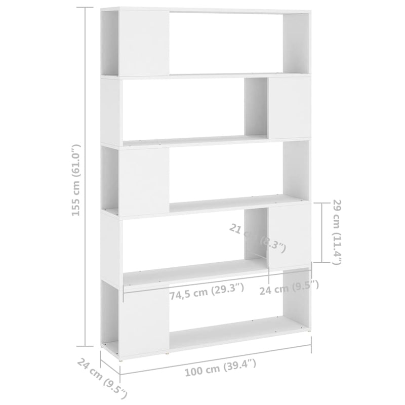 Bücherregal Raumteiler Weiß 100x24x155 cm Holzwerkstoff