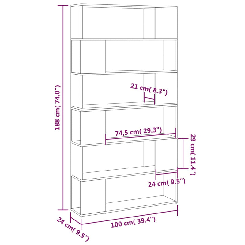 Bücherregal Raumteiler Betongrau 100x24x188 cm