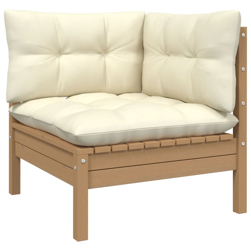 3-tlg. Garten-Lounge-Set mit Kissen Creme Massivholz Kiefer