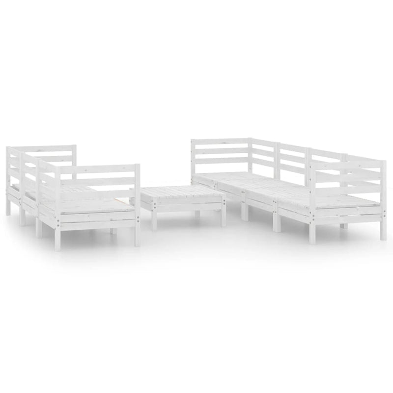 8-tlg. Garten-Lounge-Set Weiß Kiefer Massivholz