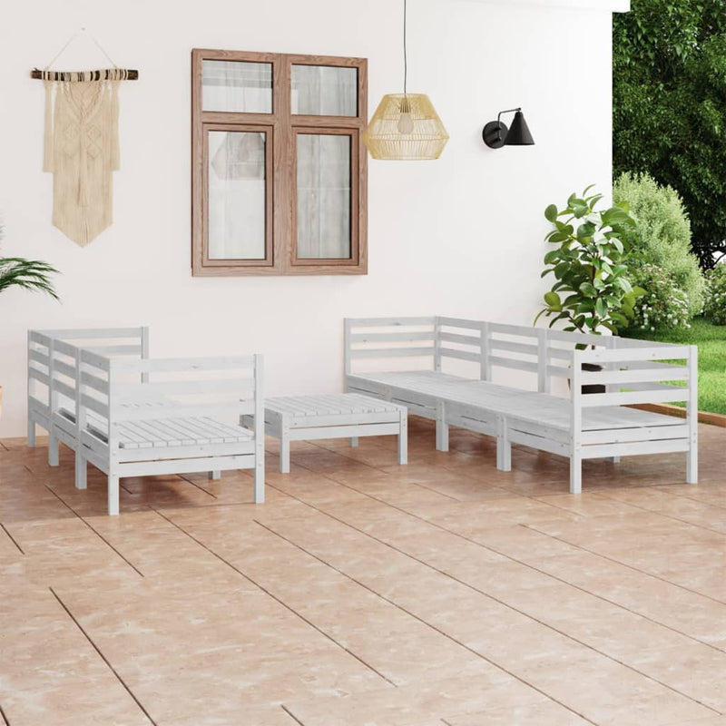 8-tlg. Garten-Lounge-Set Weiß Kiefer Massivholz