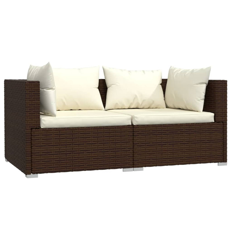 3-tlg. Garten-Lounge-Set mit Auflagen Braun Poly Rattan