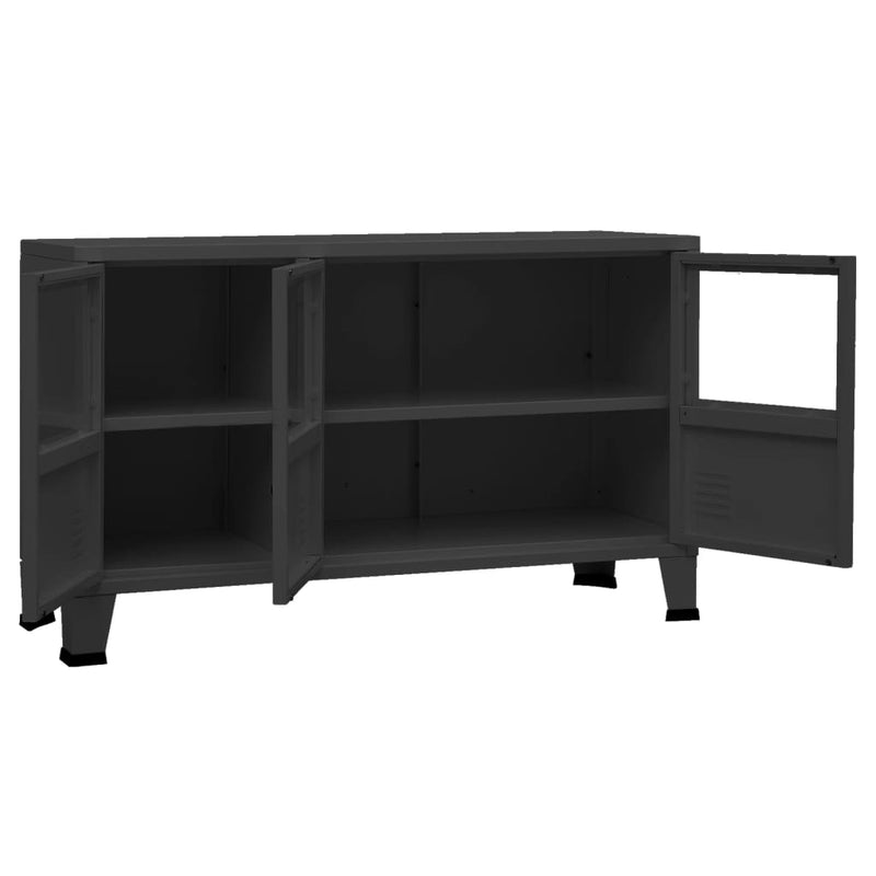 Industrial Sideboard Schwarz 105x35x62 cm Metall und Glas