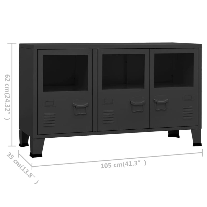 Industrial Sideboard Schwarz 105x35x62 cm Metall und Glas