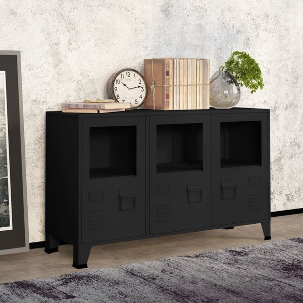 Industrial Sideboard Schwarz 105x35x62 cm Metall und Glas