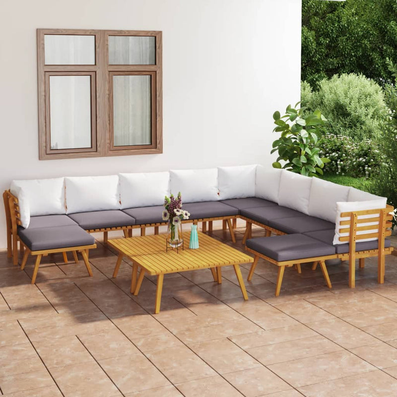 12-tlg. Garten-Lounge-Set mit Kissen Massivholz Akazie