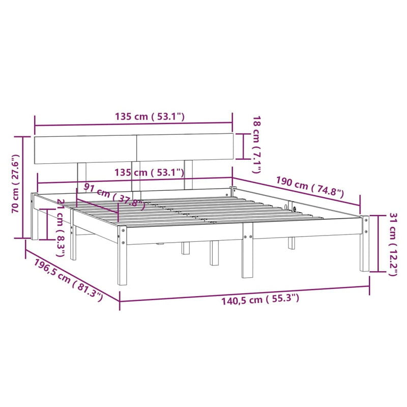 Massivholzbett Schwarz Kiefer 135x190 cm UK Double