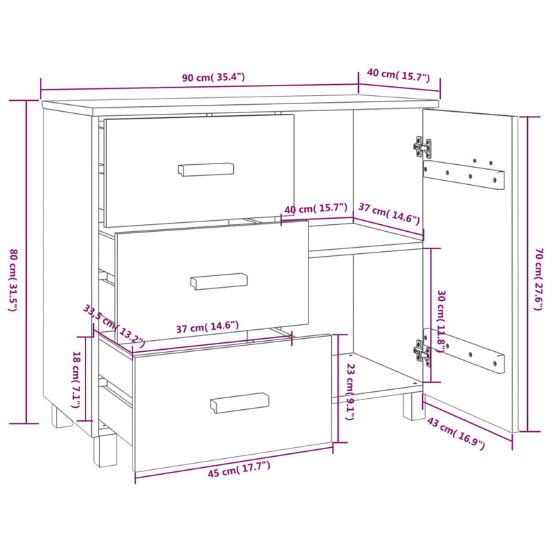 Sideboard Honigbraun 90x40x80 cm Massivholz Kiefer