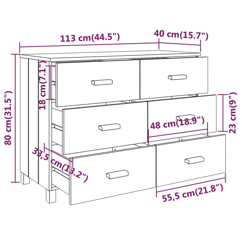 Sideboard Honigbraun 113x40x80 cm Massivholz Kiefer