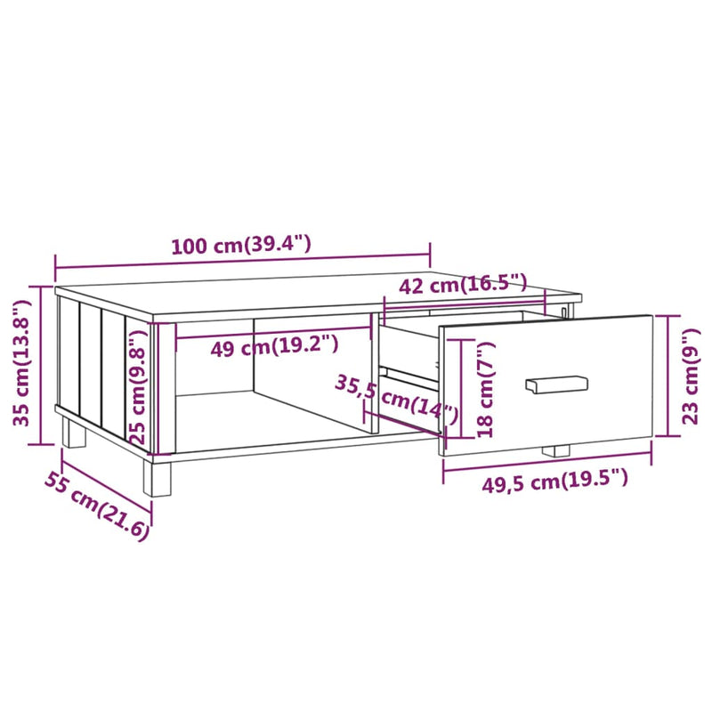 Couchtisch Honigbraun 100x55x35 cm Massivholz Kiefer