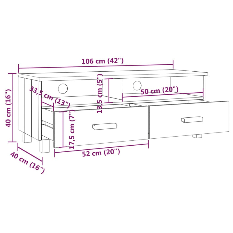 TV-Schrank Weiß 106x40x40 cm Massivholz Kiefer