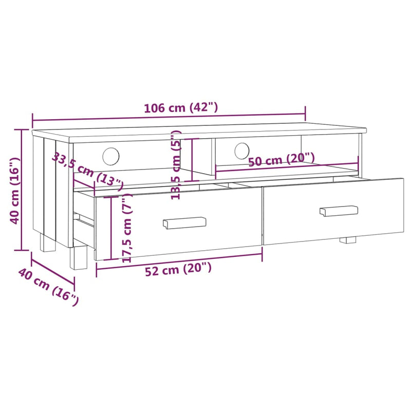 TV-Schrank Hellgrau 106x40x40 cm Massivholz Kiefer