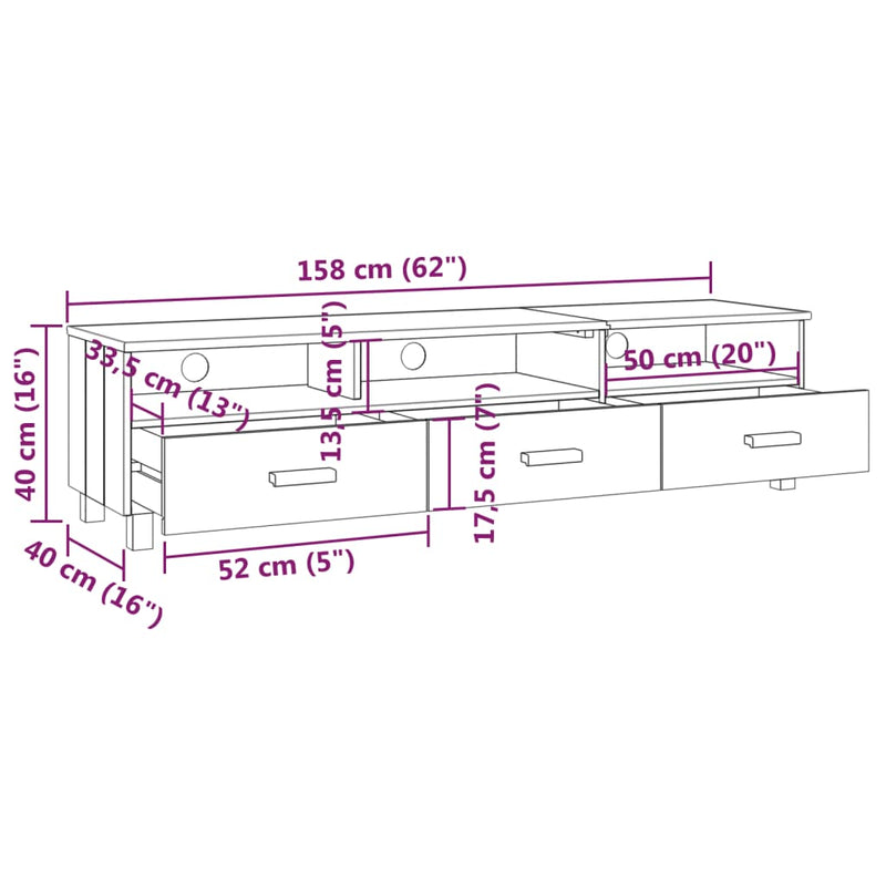 TV-Schrank Honigbraun 158x40x40 cm Massivholz Kiefer