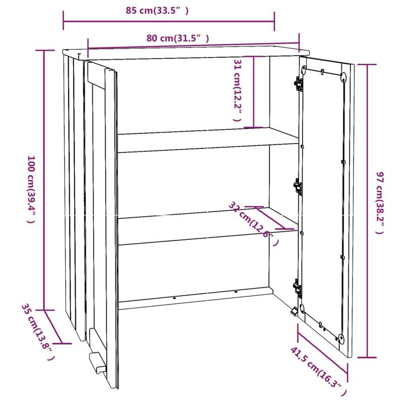 Aufsatz für Highboard Honigbraun 85x35x100 cm Massivholz Kiefer