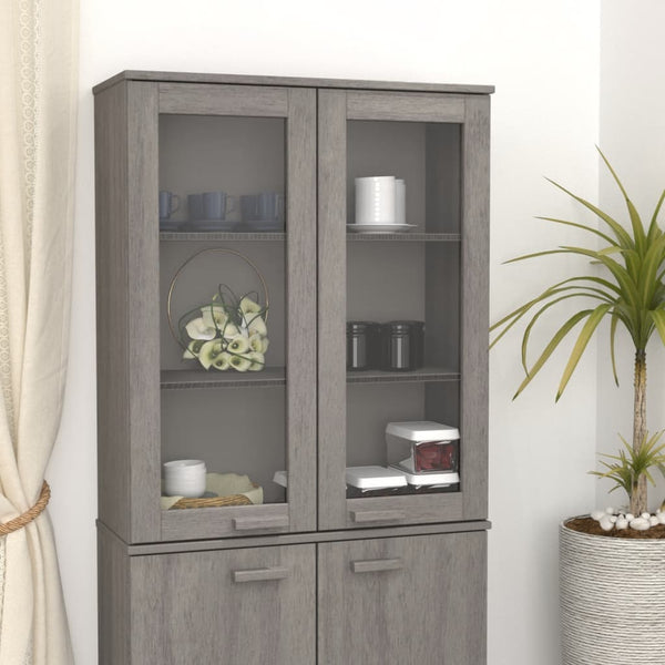 Aufsatz für Highboard Hellgrau 85x35x100 cm Massivholz Kiefer