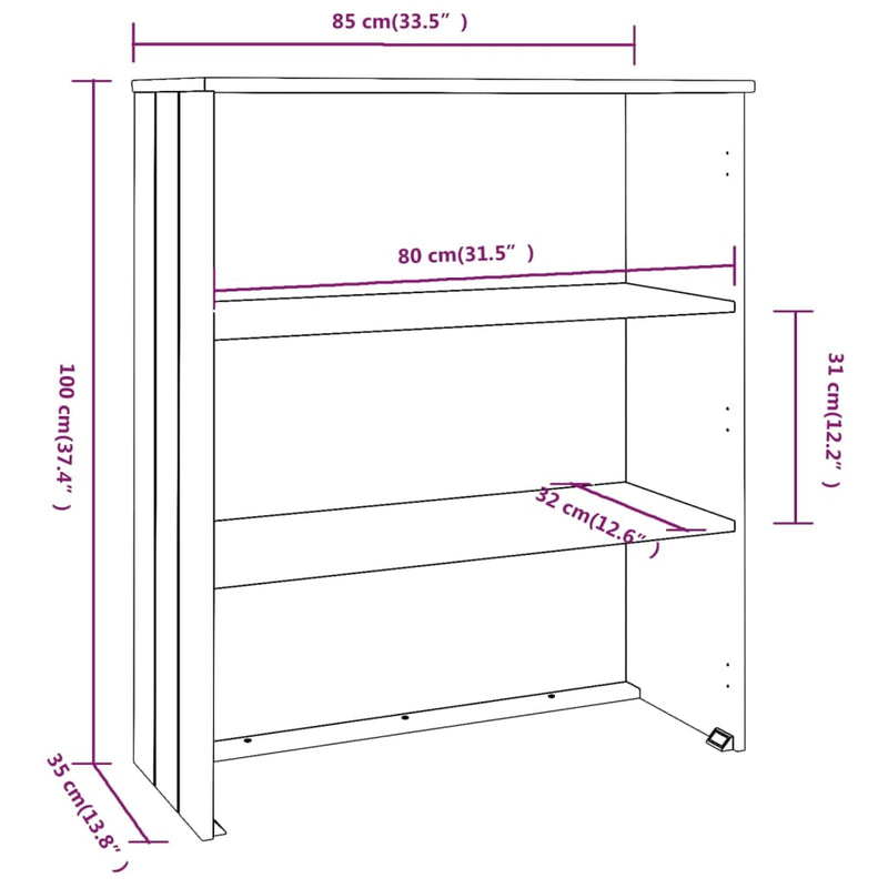 Aufsatz für Highboard Honigbraun 85x35x100 cm Massivholz Kiefer