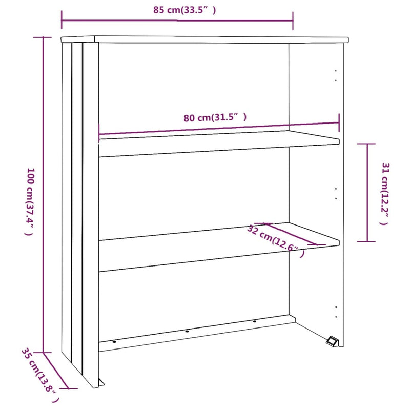 Aufsatz für Highboard Weiß 85x35x100 cm Massivholz Kiefer