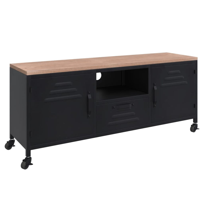 TV-Schrank Schwarz 110x30x43 cm Eisen und Massivholz Tanne