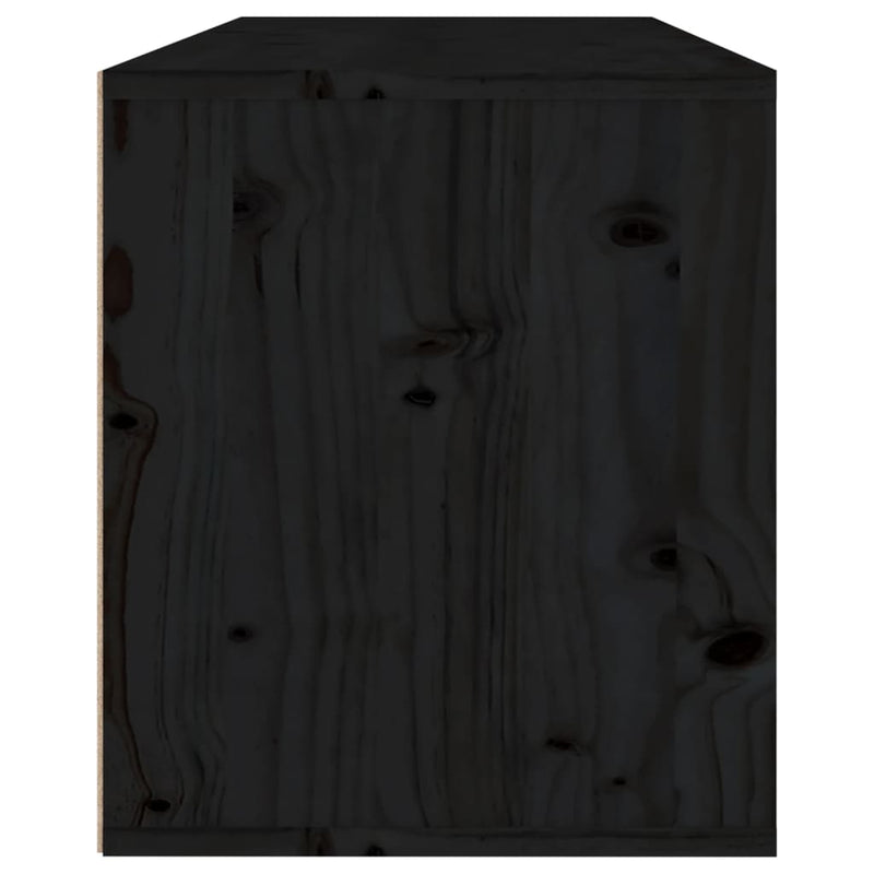 Wandschrank Schwarz 80x30x35 cm Massivholz Kiefer