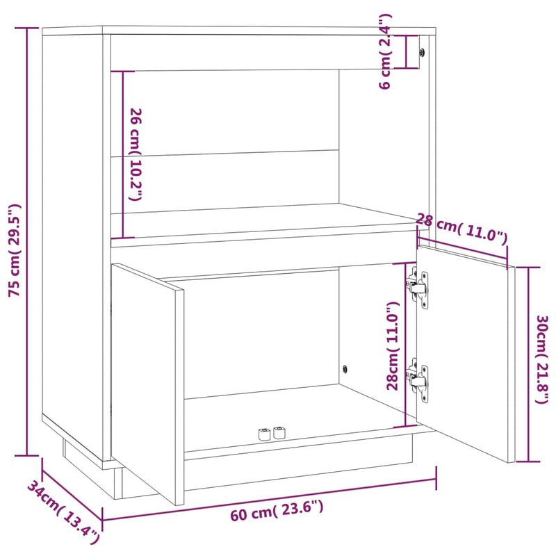 Sideboard 60x34x75 cm Massivholz Kiefer