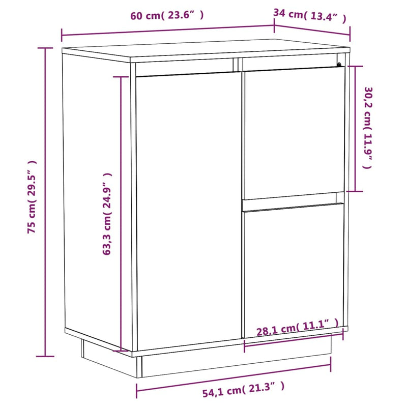 Sideboard 60x34x75 cm Massivholz Kiefer