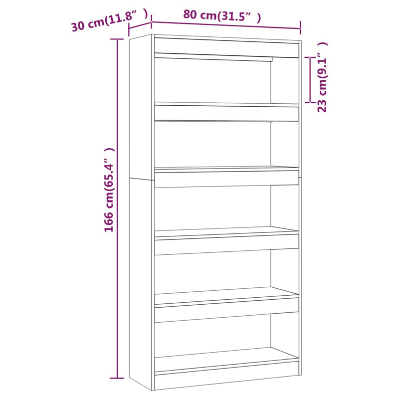 Bücherregal/Raumteiler Betongrau 80x30x166 cm Spanplatte