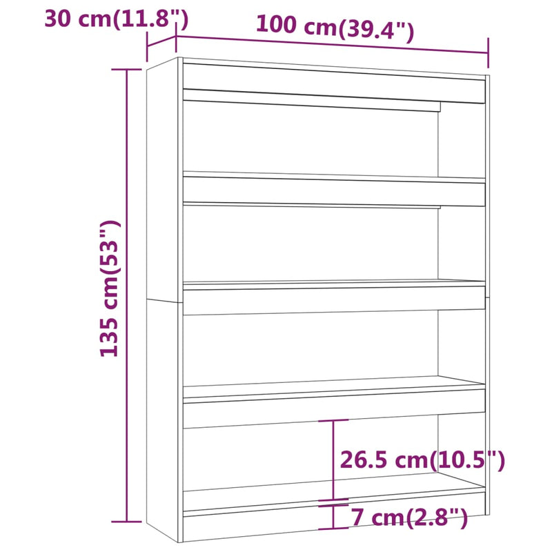 Bücherregal/Raumteiler Hochglanz-Weiß 100x30x135 cm