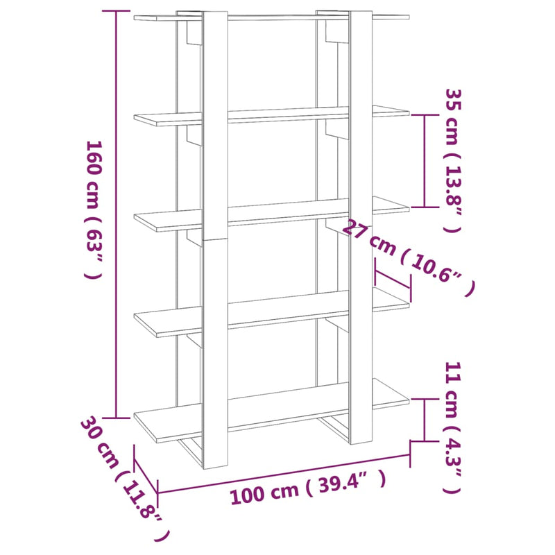 Bücherregal/Raumteiler Räuchereiche 100×30×160 cm