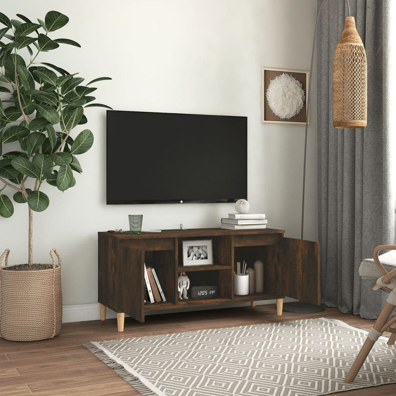 TV-Schrank mit Massivholz-Beinen Räuchereiche 103,5x35x50 cm