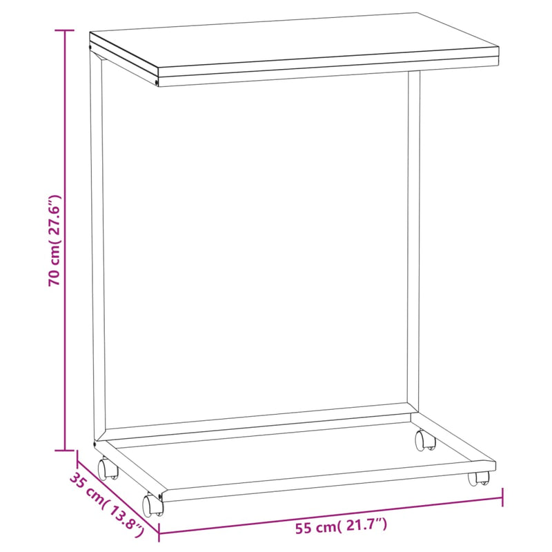 Beistelltisch mit Rollen Weiß 55x35x70 cm Holzwerkstoff