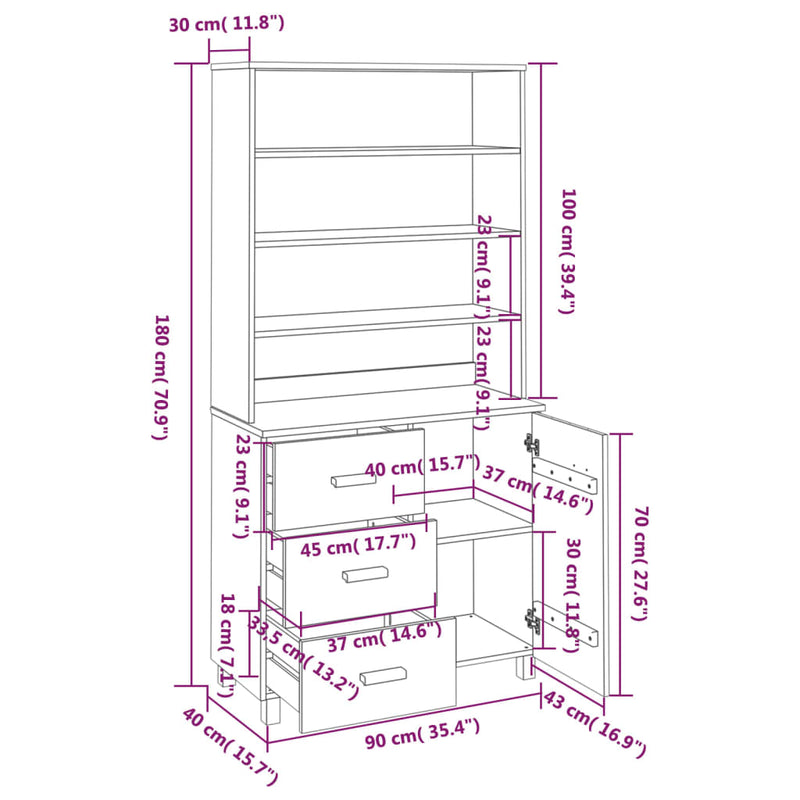 Highboard Massivholz Kiefer Honigbraun