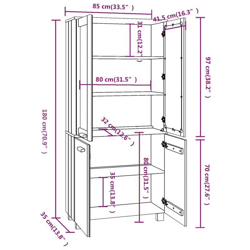 Highboard Massivholz Kiefer Honigbraun