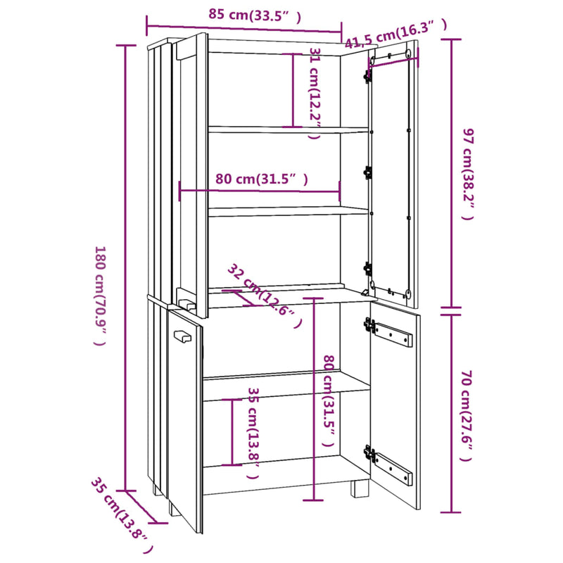 Highboard Massivholz Kiefer Dunkelgrau