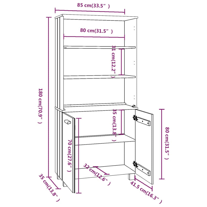 Highboard Massivholz Kiefer Dunkelgrau