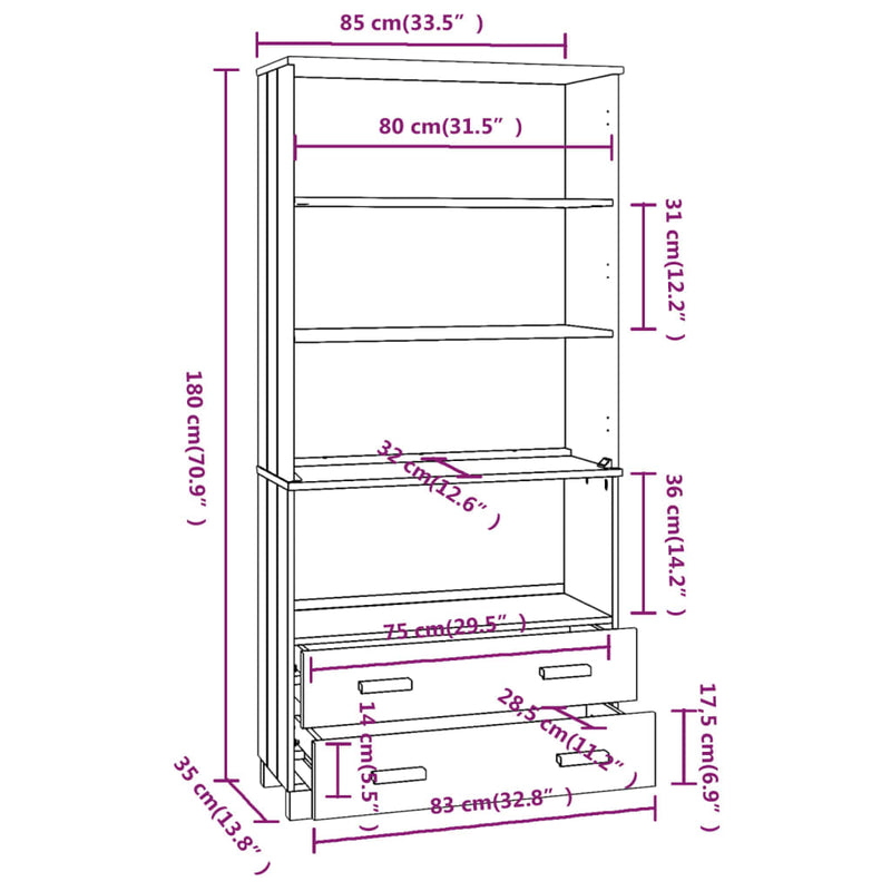 Highboard Massivholz Kiefer Honigbraun