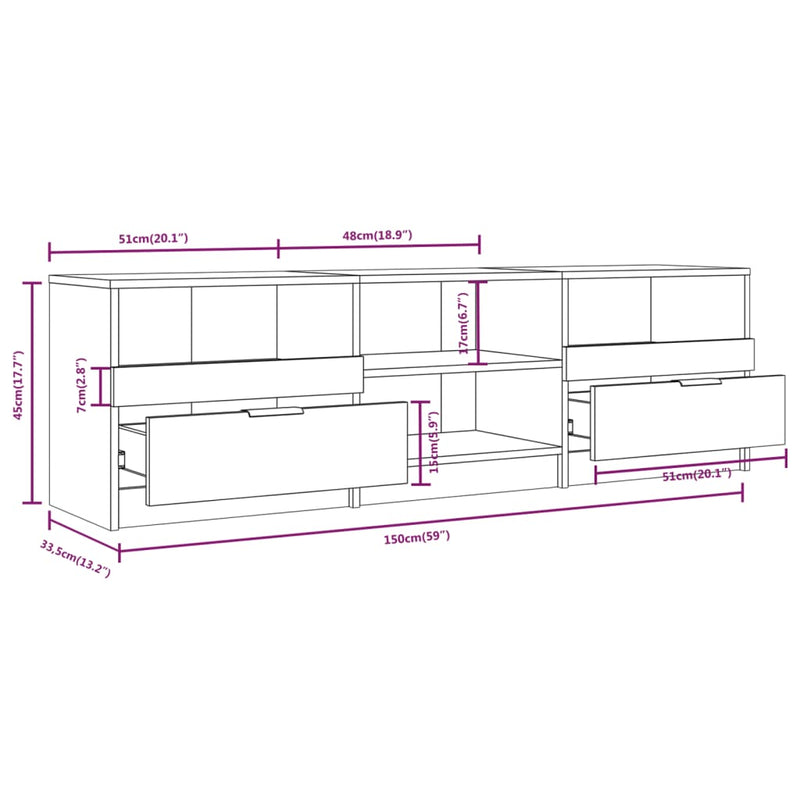 TV-Schrank Betongrau 150x33,5x45 cm Holzwerkstoff