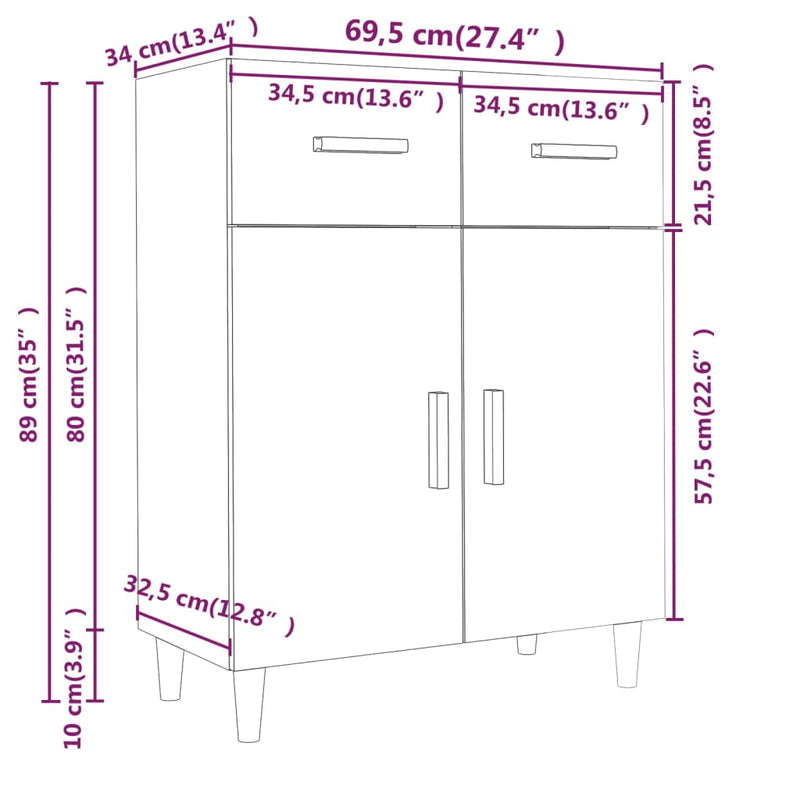 Sideboard Hochglanz-Weiß 69,5x34x89 cm Holzwerkstoff