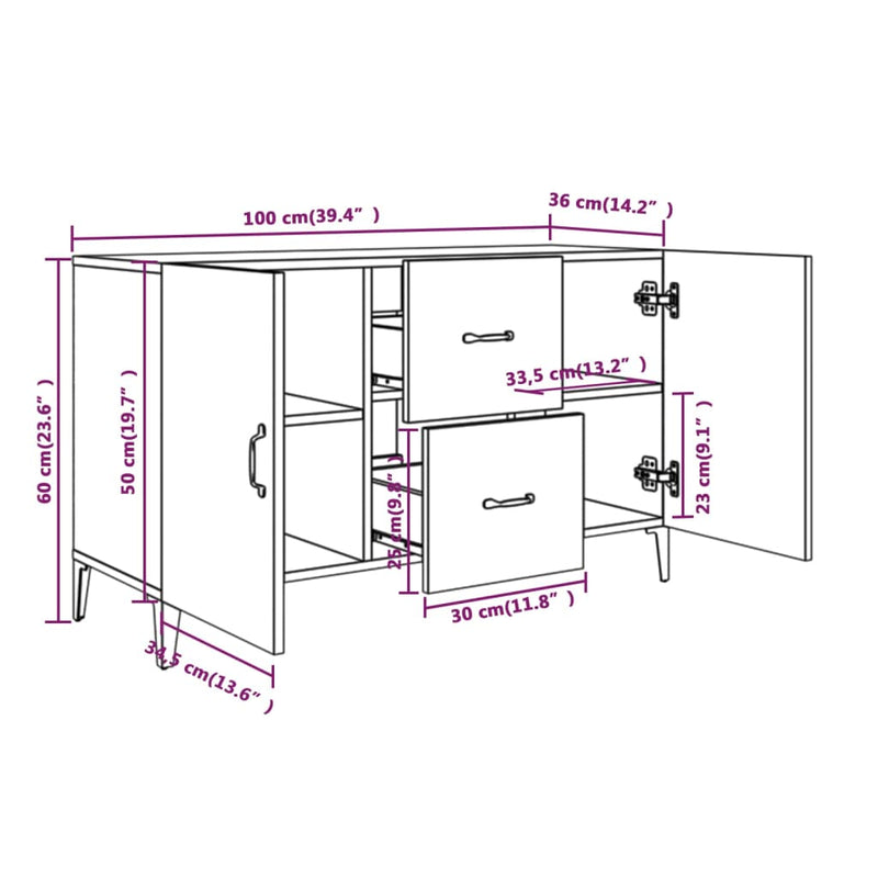 Sideboard Sonoma-Eiche 100x36x60 cm Holzwerkstoff