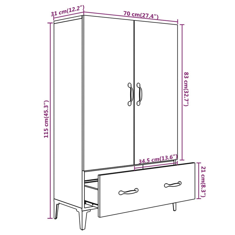 Highboard Schwarz 70x31x115 cm Holzwerkstoff