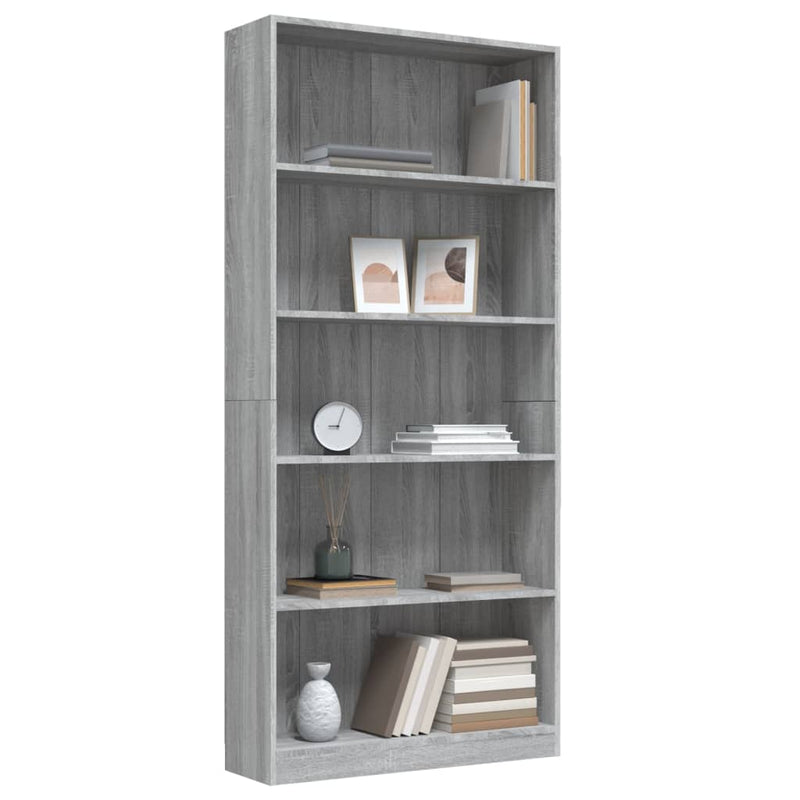 Bücherregal 5 Fächer Grau Sonoma-Eiche 80x24x175 Holzwerkstoff