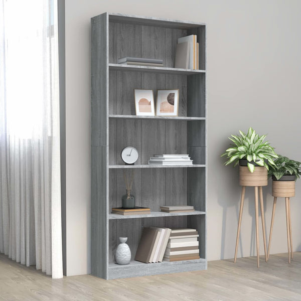 Bücherregal 5 Fächer Grau Sonoma-Eiche 80x24x175 Holzwerkstoff