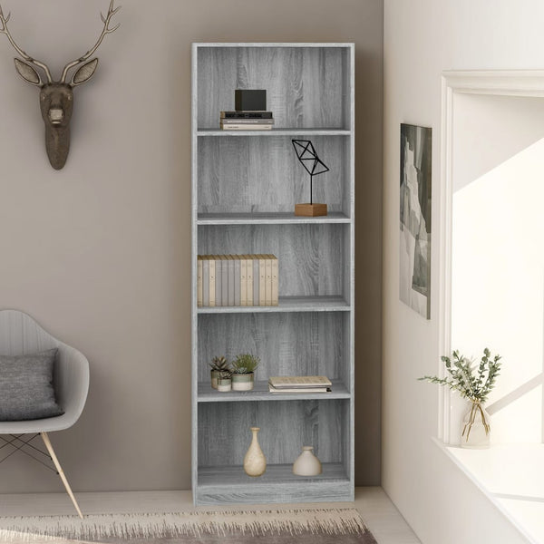 Bücherregal 5 Fächer Grau Sonoma-Eiche 60x24x175 Holzwerkstoff