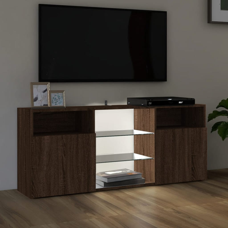 TV-Schrank mit LED-Leuchten Braun Eichen-Optik 120x30x50 cm