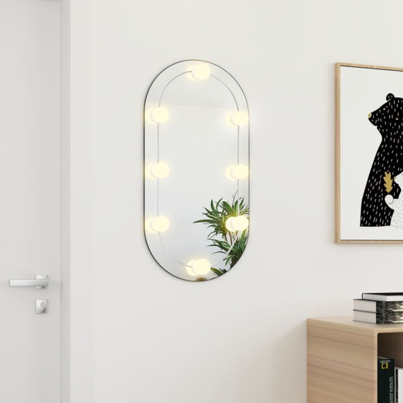 Spiegel mit LED-Leuchten 80x40 cm Glas Oval